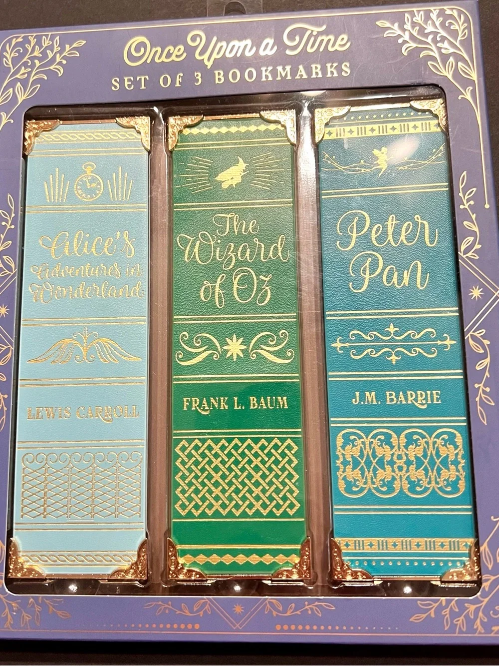 3 Once Upon a Time Bookmarks Vegan Leather Peter Pan Wizard Oz Alice Wonderland